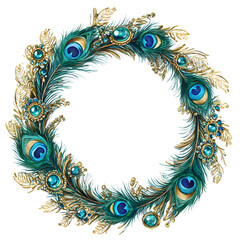 Peacock Feather Wreath with Jewels    Ornate Circle Frame