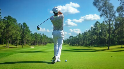 Golfer Swinging His Club on a Sunny Golf Course