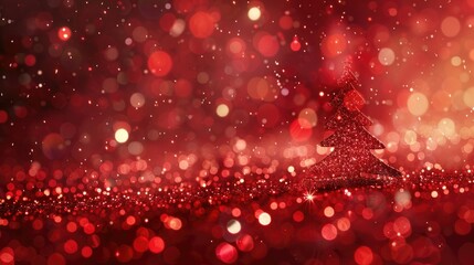 Glittering Christmas tree with red bokeh lights, festive holiday background, Christmas magic concept