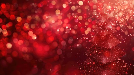 Sparkling red Christmas tree, bokeh lights, festive holiday background, magic glowing lights, Christmas concept
