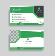Double-sided horizontal layout geometric shape  green and white  modern creative professional visiting or business card template.
