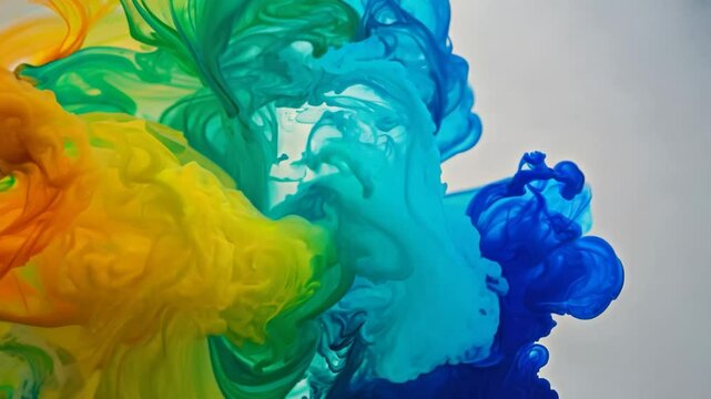 brightly colored ink is mixed into the water. Rainbow of Acrylic Ink Color Explosion