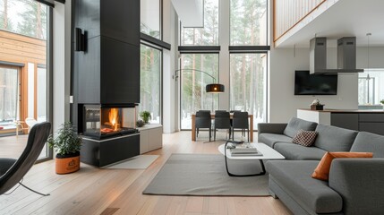 Modern Interior Design with Fireplace