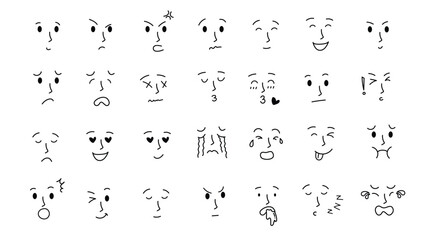 Emoticons man faces collection flat style. Happy happy, smile, neutral, sad and angry. design element for your object, various expressions