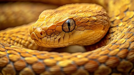 Obraz premium Close-up of a coiled orange snake showcasing its textured scales and striking eye.