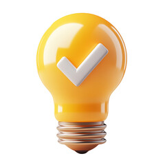 Fototapeta premium Bright Yellow Light Bulb with Check Mark Symbol in white isolated background.