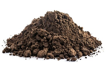 Pile of brown soil isolated on white background