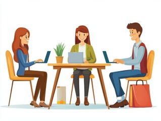 Career development workshop, unemployed individuals gaining skills, flat design illustration