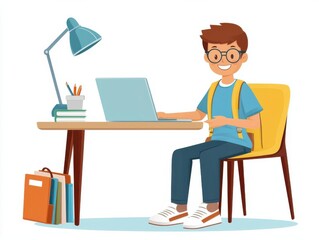 Jobless individual improving qualifications for better career opportunities, flat design illustration