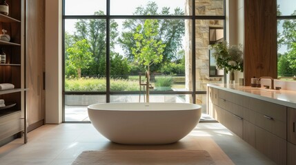 Fototapeta premium Modern Bathroom with Large Window