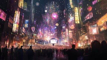 Obraz premium Vibrant New Year's Eve Celebration in Times Square, New York City