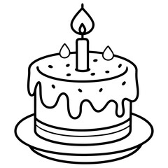 Birthday cake with candle line art vector illustration 
