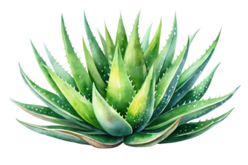 Vibrant watercolor aloe vera plant with spiky leaves