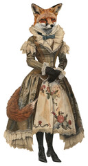 Fototapeta premium PNG Fox costumes wearing victorian fashion outfit animal dress human.