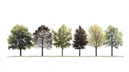 A row of trees, a vector illustration with a minimalist, simple shape, flat design on a white background.