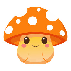 Happy Little Toadstool: A cheerful, cartoon mushroom with rosy cheeks and a bright orange cap, radiating joy and whimsy.