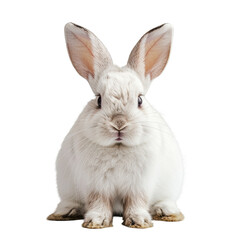 Obraz premium A close-up portrait of a white rabbit sitting against a white background.