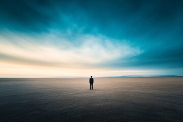 Man Standing Alone in a Vast Desert Landscape