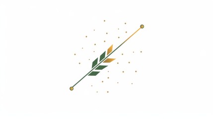 Obraz premium Simple Line Art Logo Featuring Dots in Arrow Shape on White Background with Gold and Green Accents.