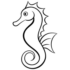 Elegant Seahorse with Curled Tail and Fins – Vector Art