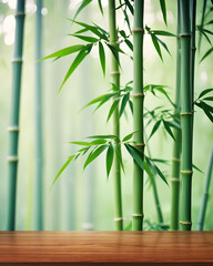wooden tabletop with bamboo background