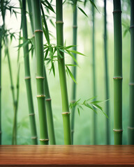 wooden tabletop with bamboo background
