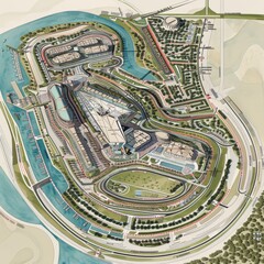 Obraz premium A detailed map of the Yas Marina Circuit in Abu Dhabi, UAE, designed for racing enthusiasts