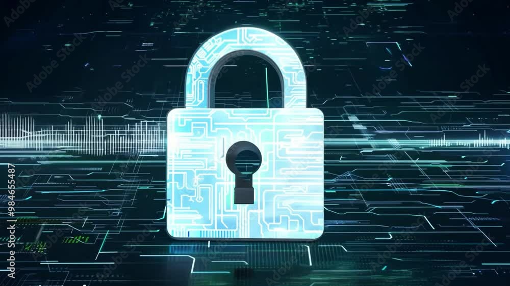 Aufkleber a modern padlock is displayed against a high-tech digital backdrop, symbolizing cybersecurity, data 