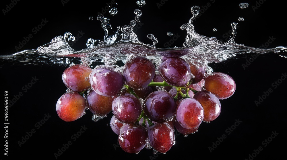 Poster A cluster of grapes submerged in water, creating a dynamic splash effect.