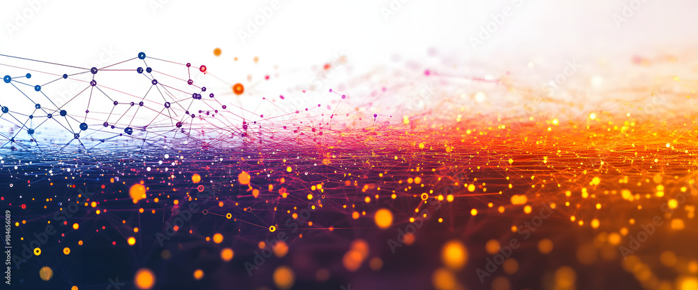 Poster digital technology background with network connection and geometric abstract background with dots an