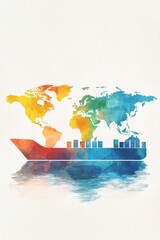 Quotas and tariffs, global trade hurdles visualized, watercolor style
