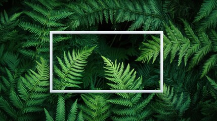 A lush arrangement of green ferns framed by a white rectangle for emphasis.