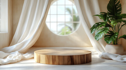 Circular wooden stand for placing products