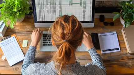 An Accountant Working in an Office with Spreadsheets
