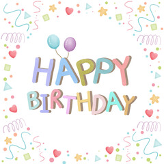 Happy birthday text colorful with confetti and balloon clipart
