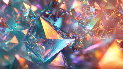 Holographic 3D Pattern: Shimmering Triangles and Cubes in Space