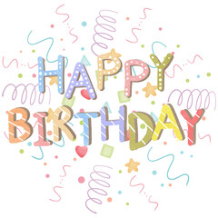 Happy birthday text colorful with confetti clipart