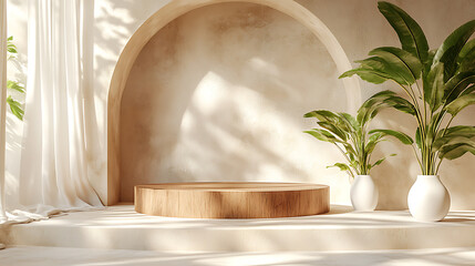 Fototapeta premium Circular wooden stand for placing products