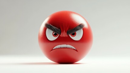 A red spherical character with an angry expression and furrowed brows.
