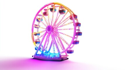 Obraz premium A vibrant, illuminated Ferris wheel, showcasing colorful lights and a funfair atmosphere.