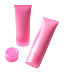 PNG Pink cosmetic Tubes Mock-up cosmetics bottle white background.