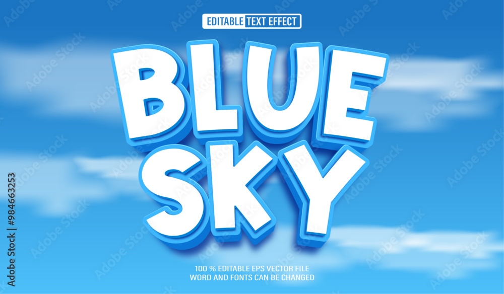 Poster editable 3d text style effect - blue sky text effect template