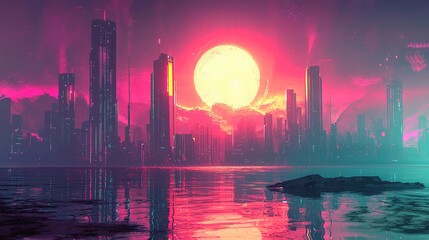 Cyberpunk Cityscape: Chrome & Neon Digital Art