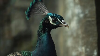Fototapeta premium A close-up of a peacock showcasing its vibrant plumage and unique features.