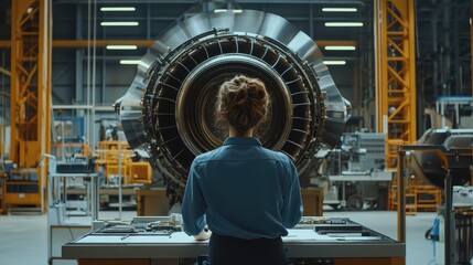 Scientist Examining Powerful Jet Engine in Laboratory