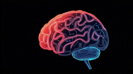 Abstract flow of digital data forming a human brain, efficient business intelligence