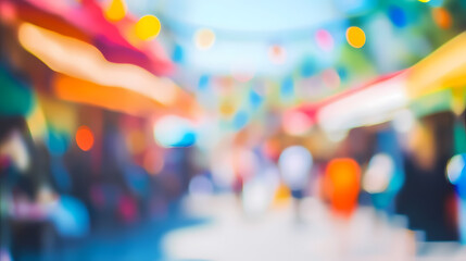 Abstract street fair blurred background, outdoor backdrop with copy space. ai generative image. Street Market. Illustration