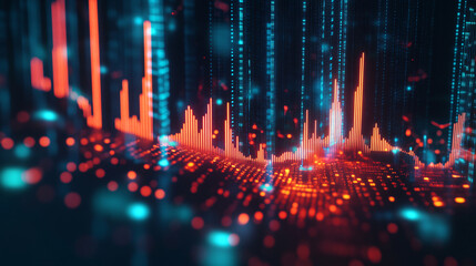 Fototapeta premium closeup forex trading chart graph with uptrends red and blue candlestick, stock market background, future financial interface, business investment, abstract stock finance chart graph