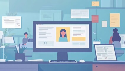 Fototapeta premium Online Personal Profile Vector Illustration on Computer Screen
