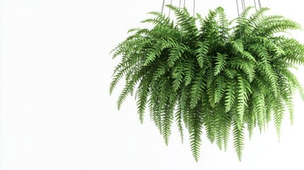 Naklejka premium A lush hanging fern plant against a white background, adding greenery to indoor spaces.